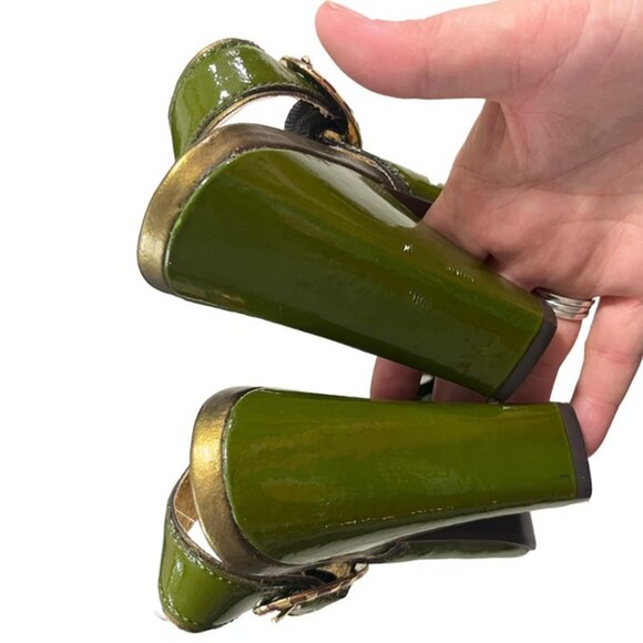 Naughty Monkey heels Women's 6.5 green patent leather peep toe slingback block h - Picture 5 of 12